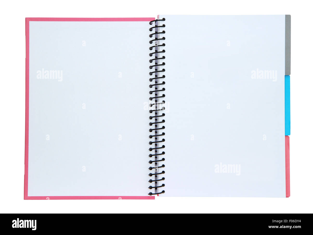 Notebook aperto isolata su sfondo bianco Foto Stock