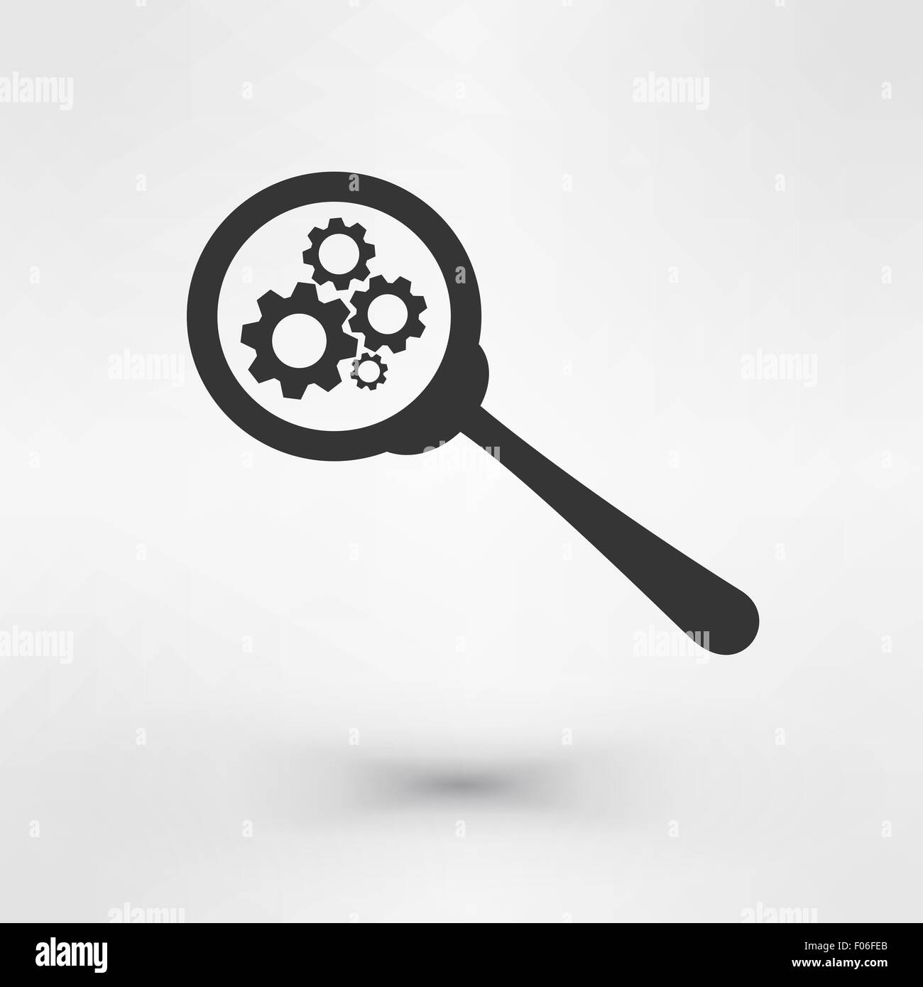 Simbolo per la risoluzione dei problemi la lente di ingrandimento e ingranaggi Icona Template Design Illustrazione Vettoriale Illustrazione Vettoriale