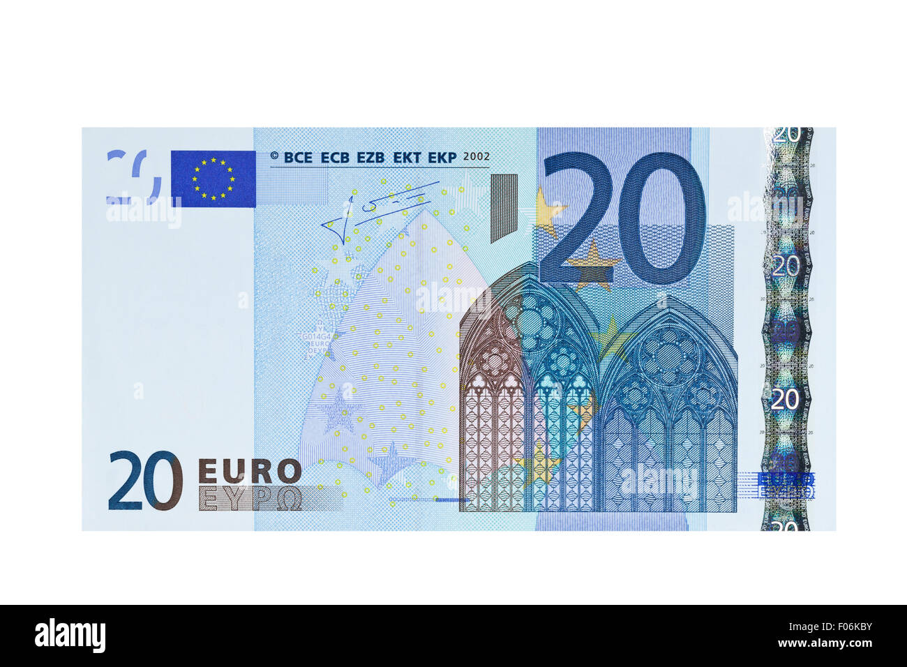 Venti di banconote in euro su sfondo bianco Foto Stock