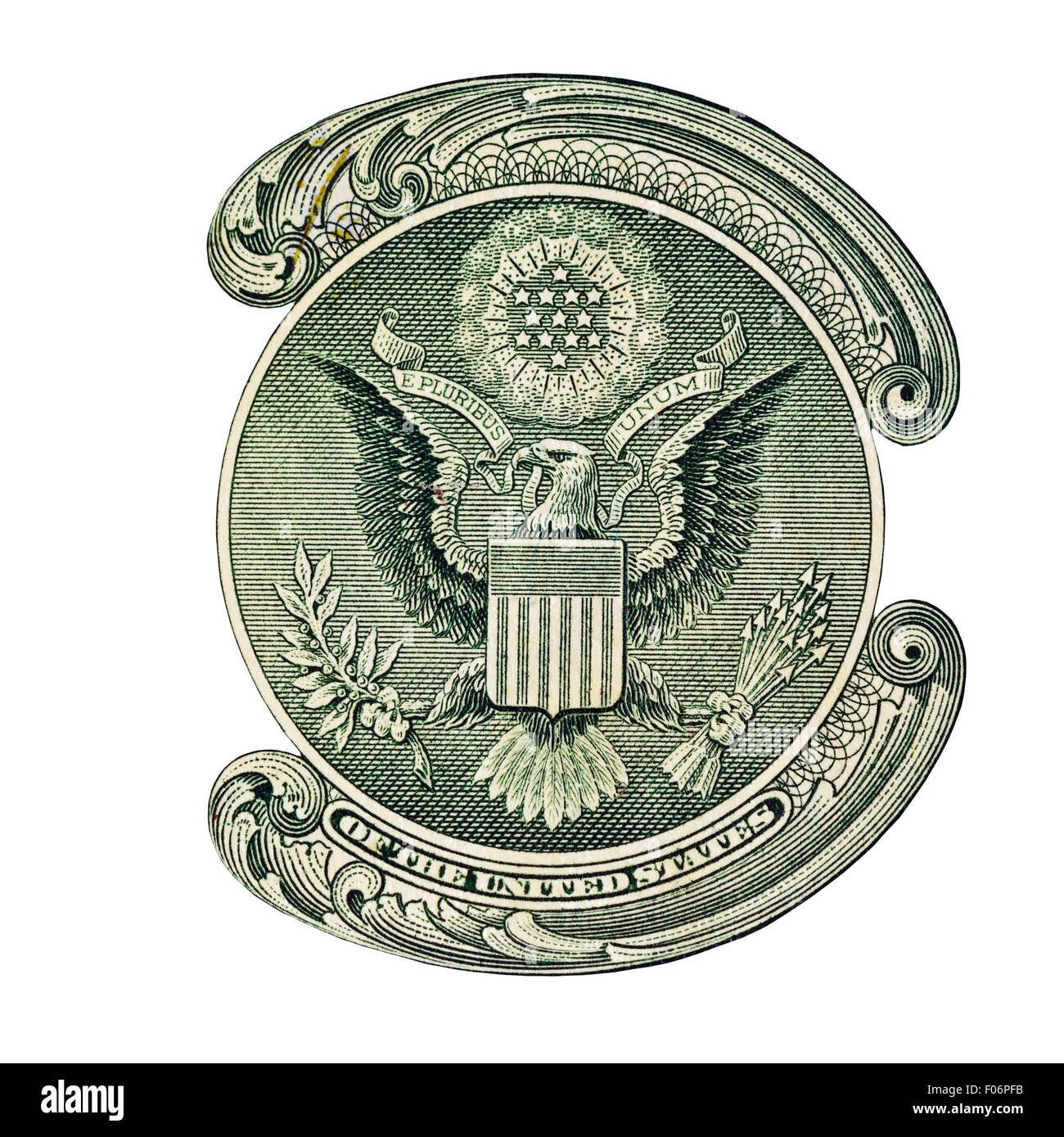 E pluribus unum guarnizione su di noi un dollaro Foto Stock
