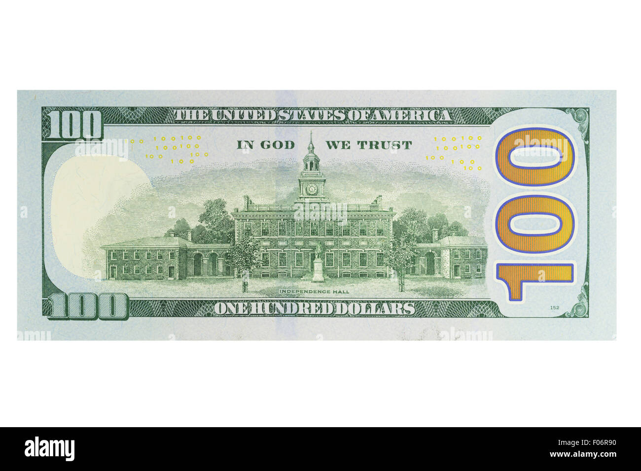 American un centinaio di us dollar nota su sfondo bianco Foto Stock