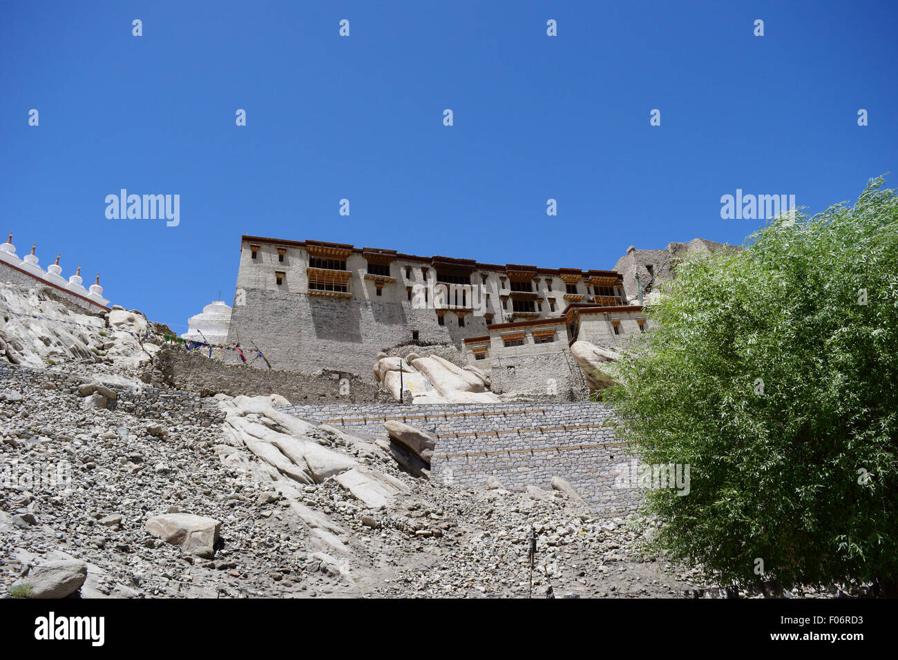 Buddista Monastero di Shey Palace in Ladakh India sulla sommità delle colline rocciose Foto Stock