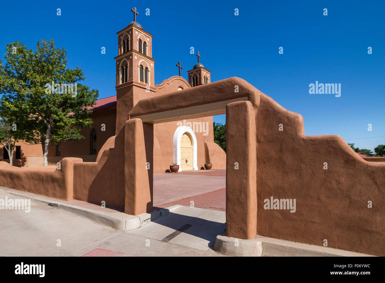 La città vecchia di San Miguel chiesa della missione complessa in Socorro, Nuovo Messico, Stati Uniti d'America. Foto Stock