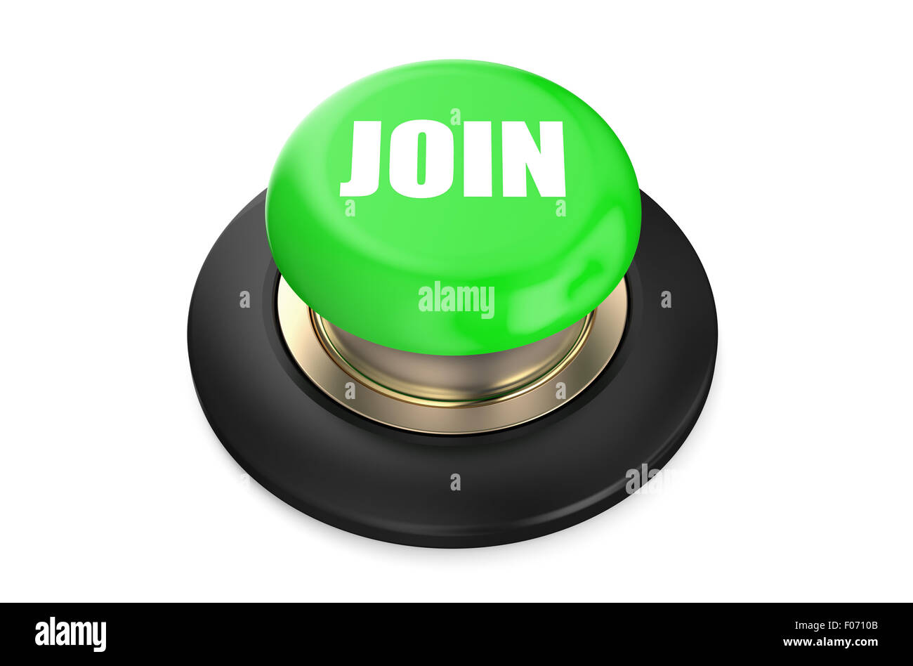 Unisciti a pulsante verde isolato su sfondo bianco Foto Stock