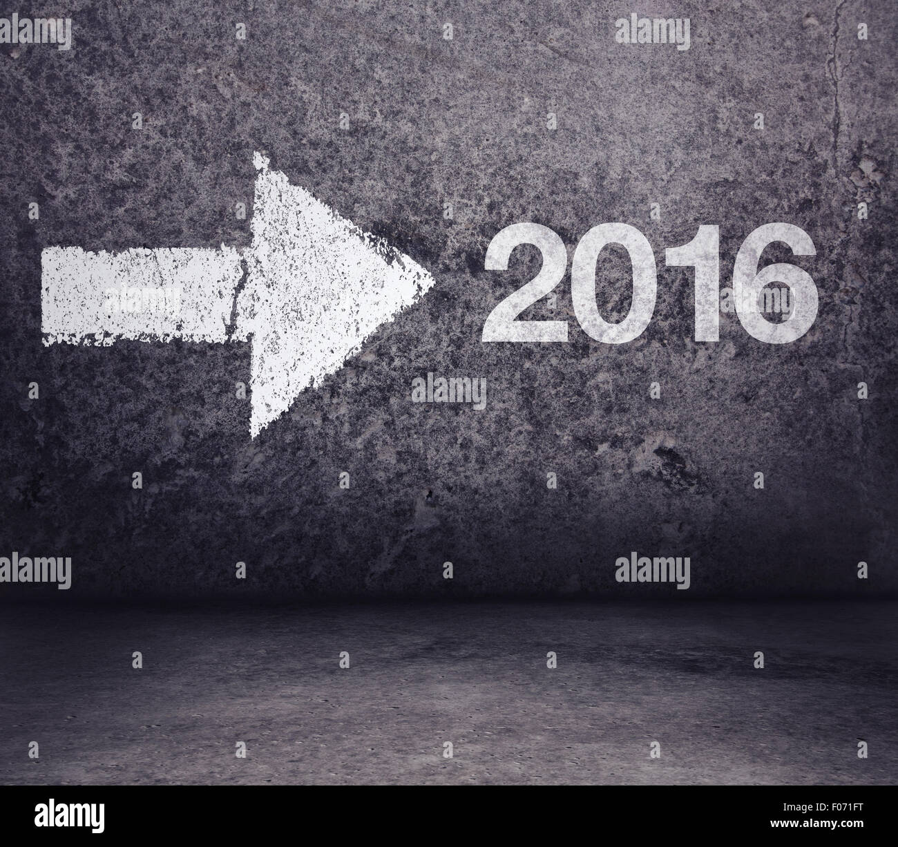 In avanti per il 2016 Anno nuovo, freccia rivolta alla direzione del nuovo anno Foto Stock