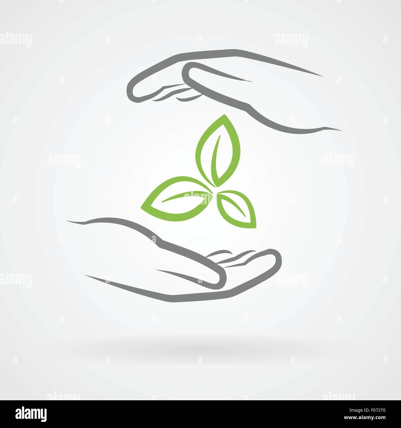 Mani con foglie verdi icona come la tutela ambientale concetto illustrazione vettoriale. Illustrazione Vettoriale