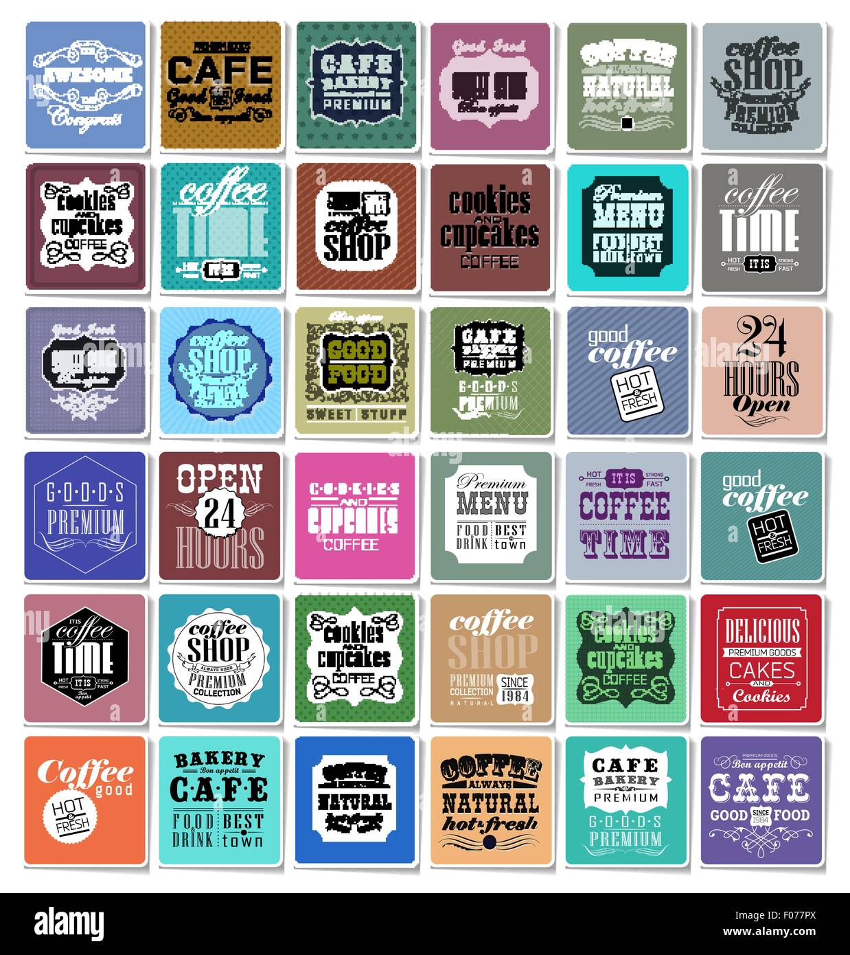 Etichette di caffè ed elementi Illustrazione Vettoriale