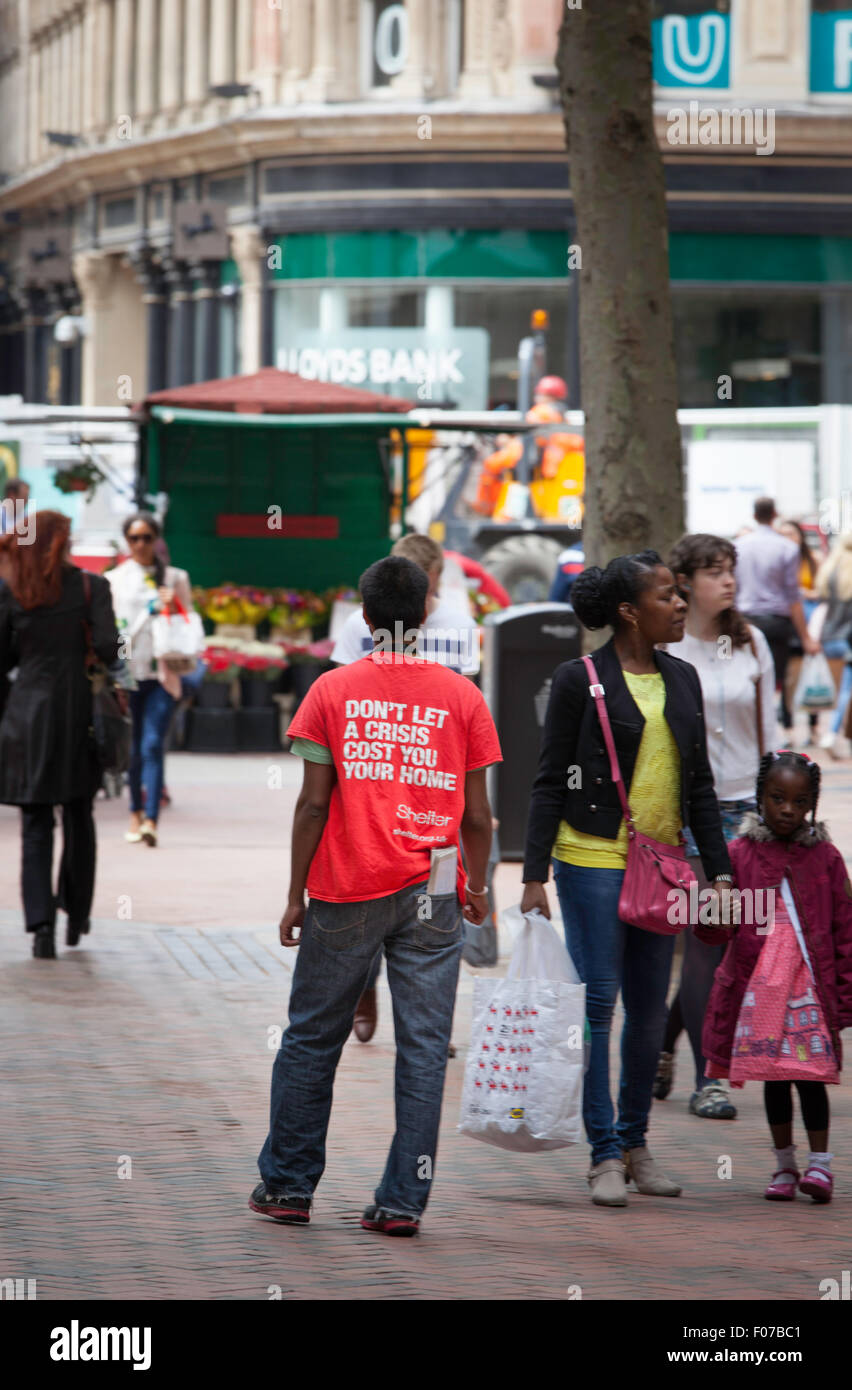 Charity Fundraiser nel centro della città di Birmingham, Inghilterra, Regno Unito Foto Stock