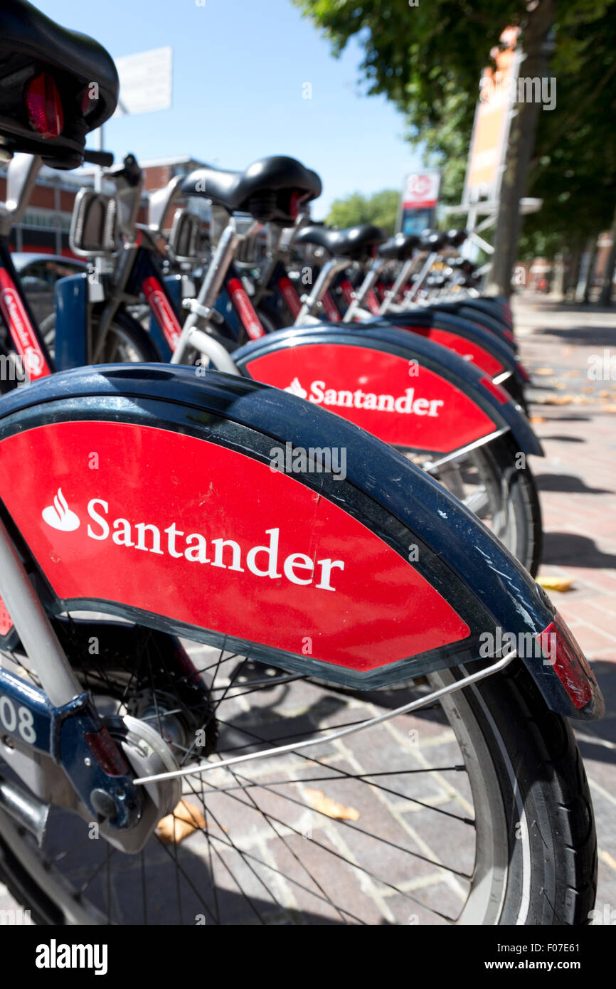 Londra Santander cycle hire scheme, UK. Foto Stock