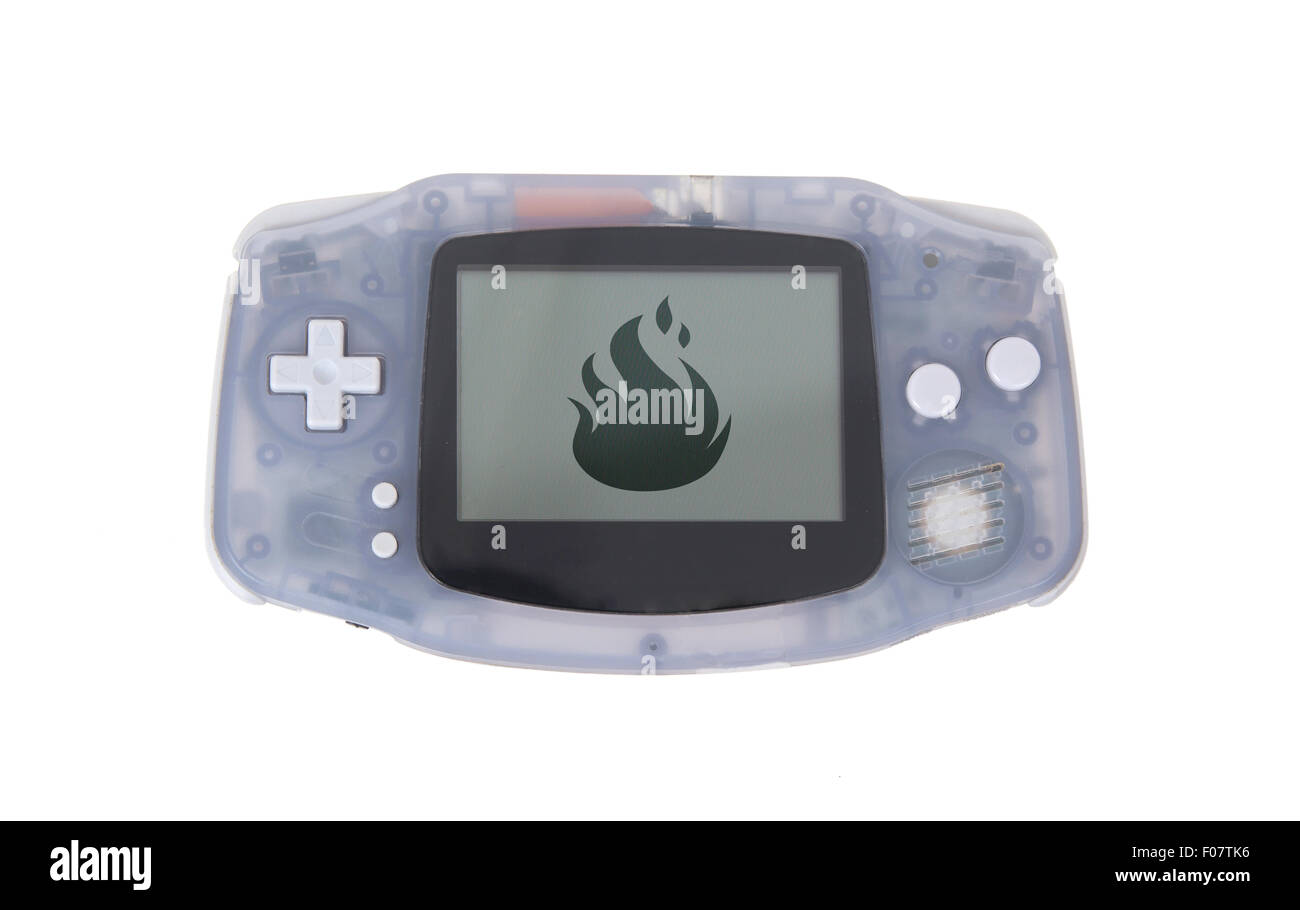 Old Dirty console di gioco portatili con un piccolo schermo - incendio Foto Stock