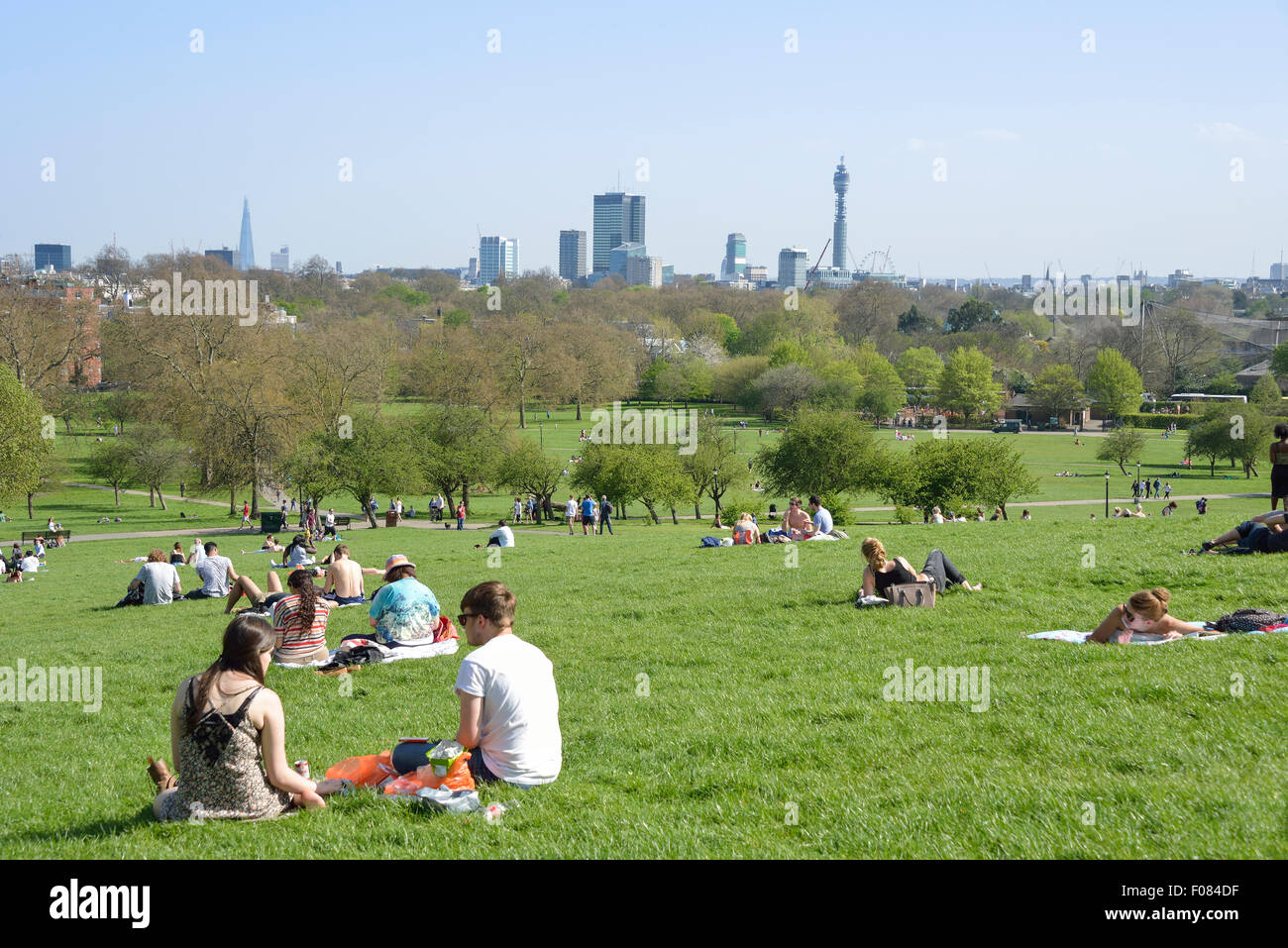 Vista del centro di Londra da Primrose Hill, London Borough of Camden, London, England, Regno Unito Foto Stock