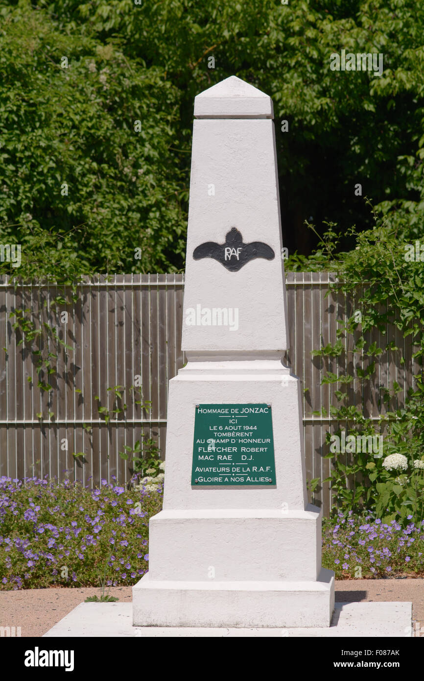 Royal Air Force Guerra Mondiale due Memorial Gloire a nos alleati per RAF britannica piloti abbattuto Imperia, Charente-Maritime Francia Foto Stock