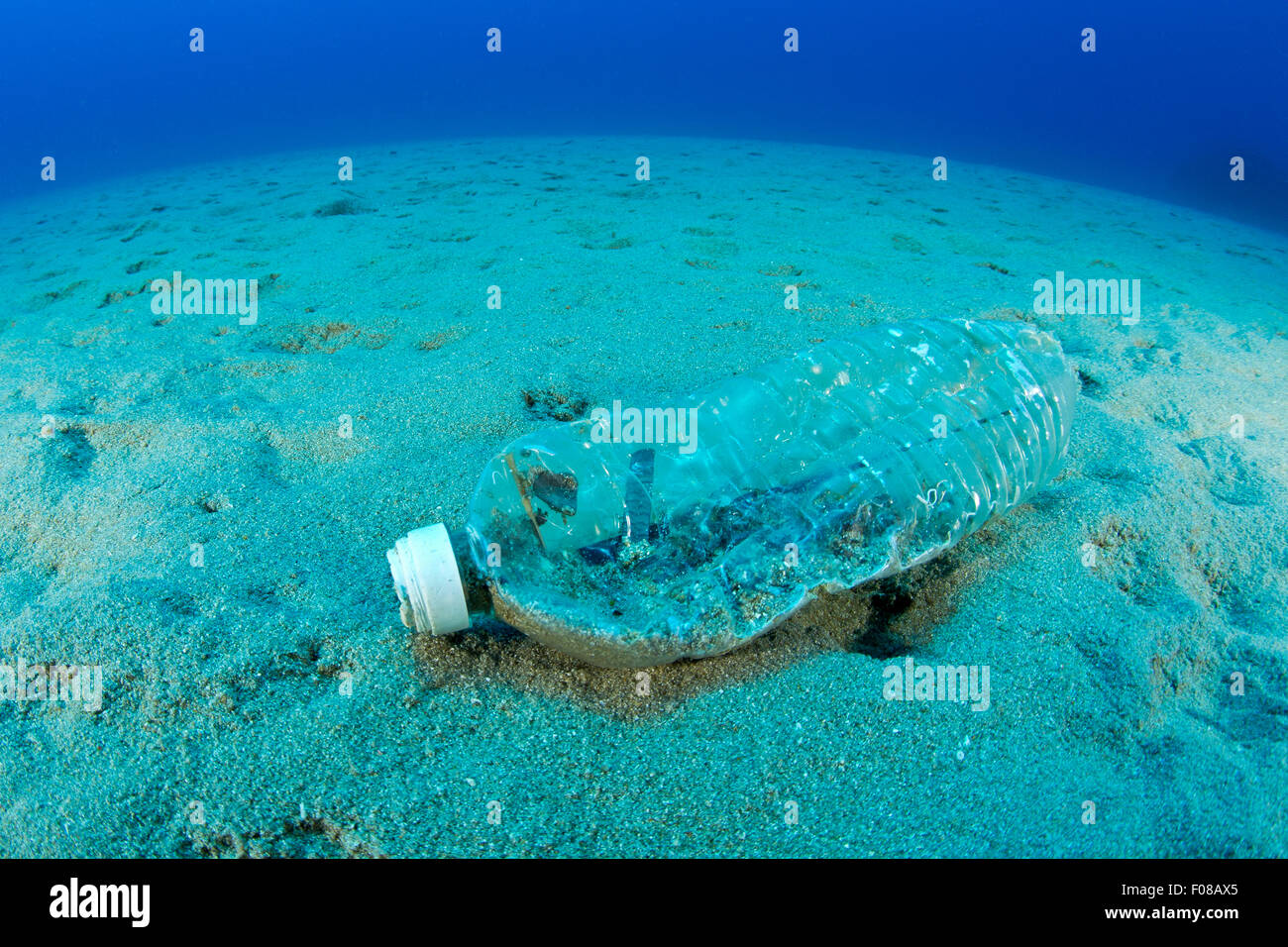 La bottiglia di plastica sul pavimento del mare, Ponza, Italia Foto Stock