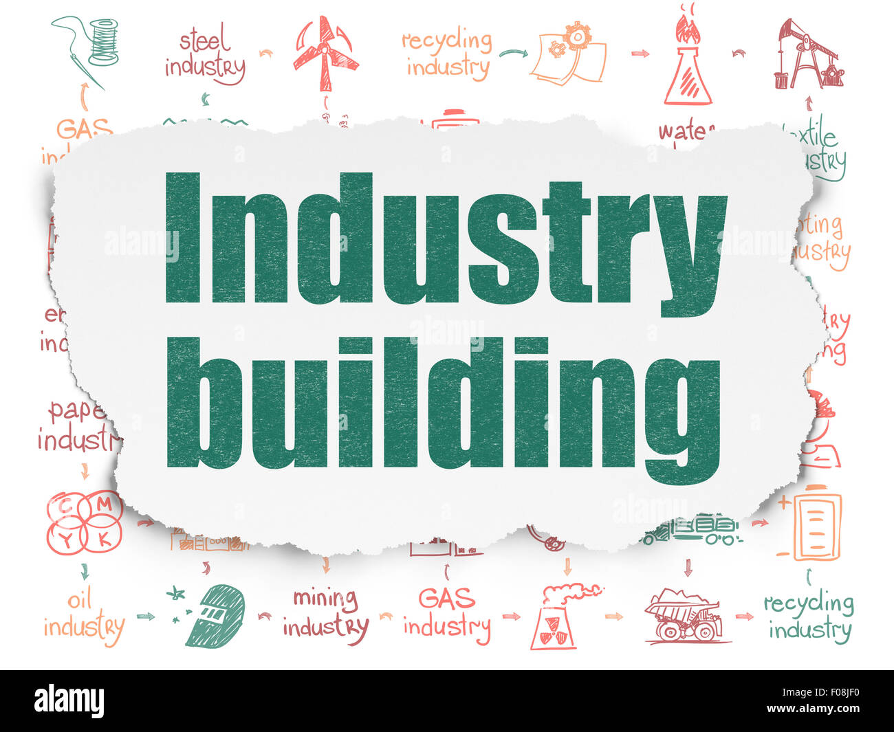 Realizzati concetto: industria edilizia su carta strappata sfondo Foto Stock