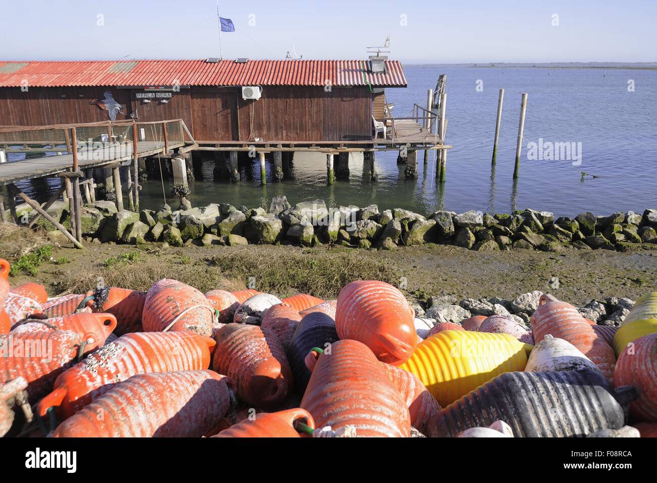 Pila, presso il comune di Porto Tolle, delta del fiume Po in provincia di Rovigo (Italia), il porto di pesca Foto Stock