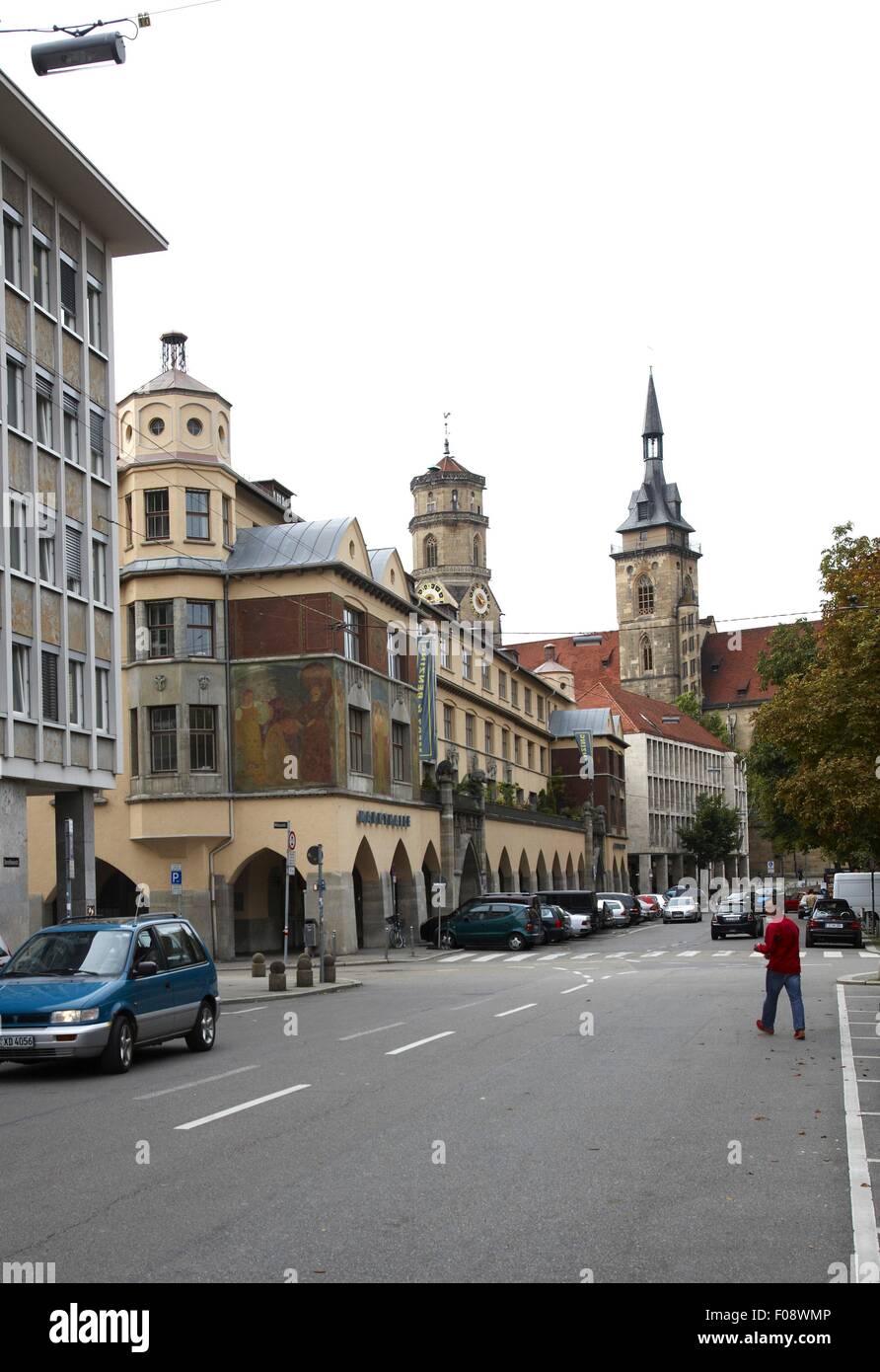 Vista della sala del mercato a Stoccarda, Germania Foto Stock