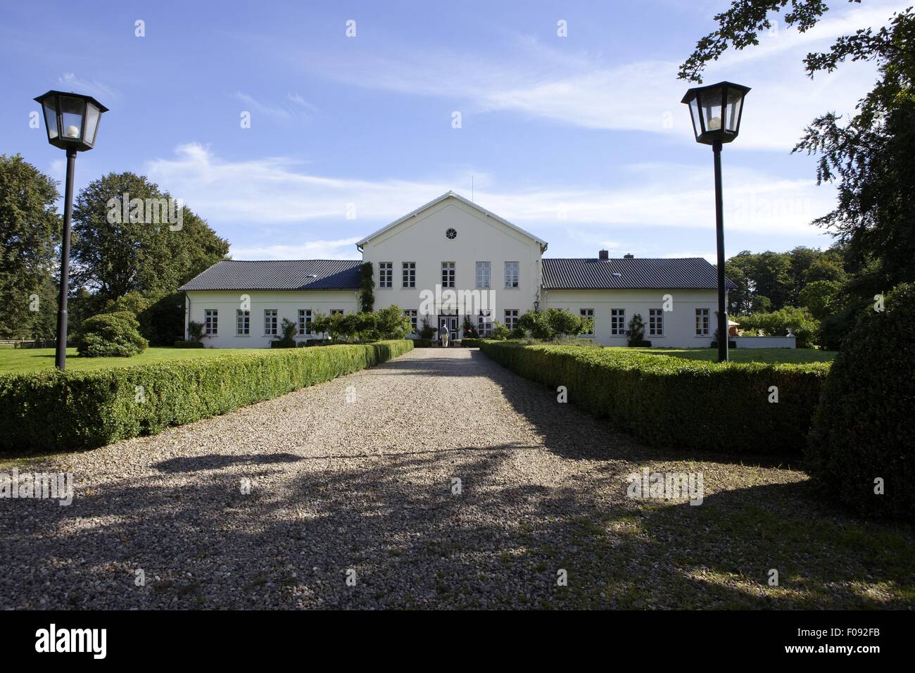 Facciata del dipinto di bianco edificio, Mar Baltico, Fehmarn, Germania Foto Stock