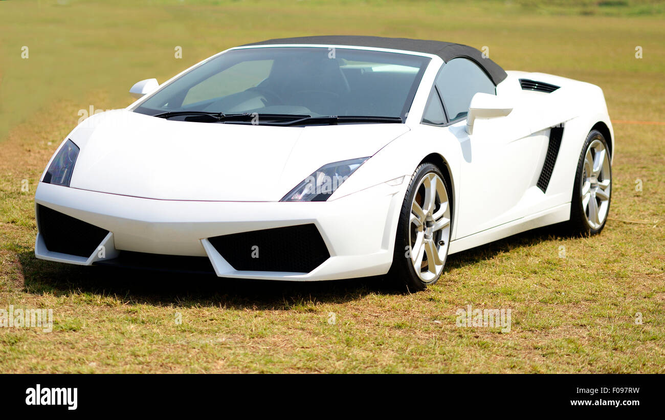 Bombay, India - 26 Gennaio 2013: Bianco Lamborghini Gallardo a Bombay Super Car Show Foto Stock