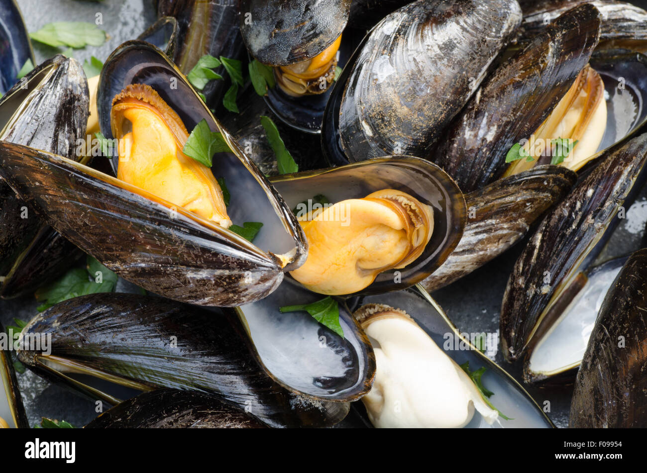 Closeup Gustose Cozze Bollite Foto Stock Alamy