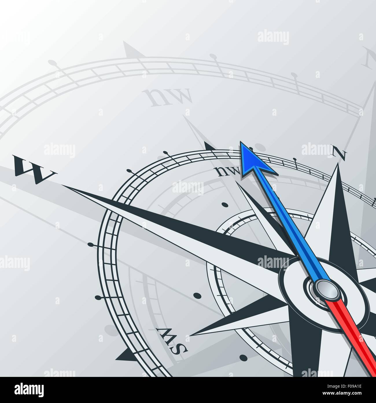 Con bussola rosa dei venti, la freccia che punta verso il nord-ovest. Le illustrazioni possono essere utilizzate come sfondo Illustrazione Vettoriale