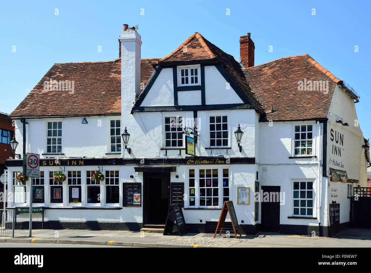 Xvii secolo Il Sun Inn, Castle Street, Reading, Berkshire, Inghilterra, Regno Unito Foto Stock