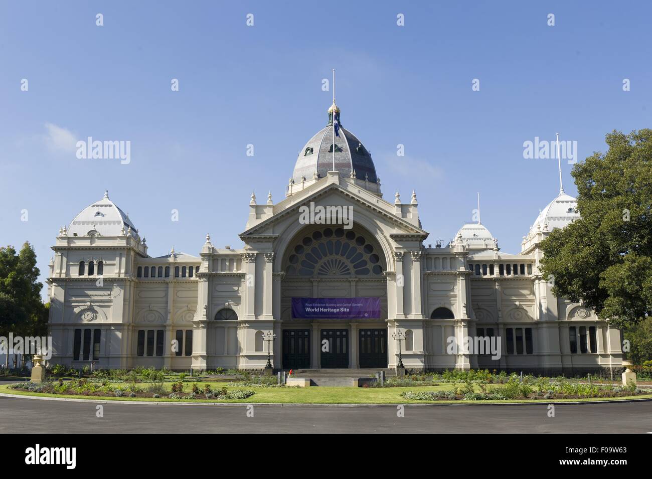 Vista del Royal Exhibition Building in Melbourne, Victoria, Australia Foto Stock