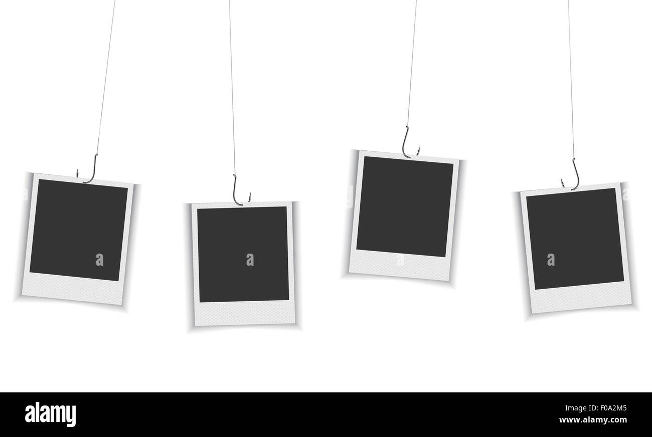 Cornici fotografiche appesa al gancio di pesca Illustrazione Vettoriale