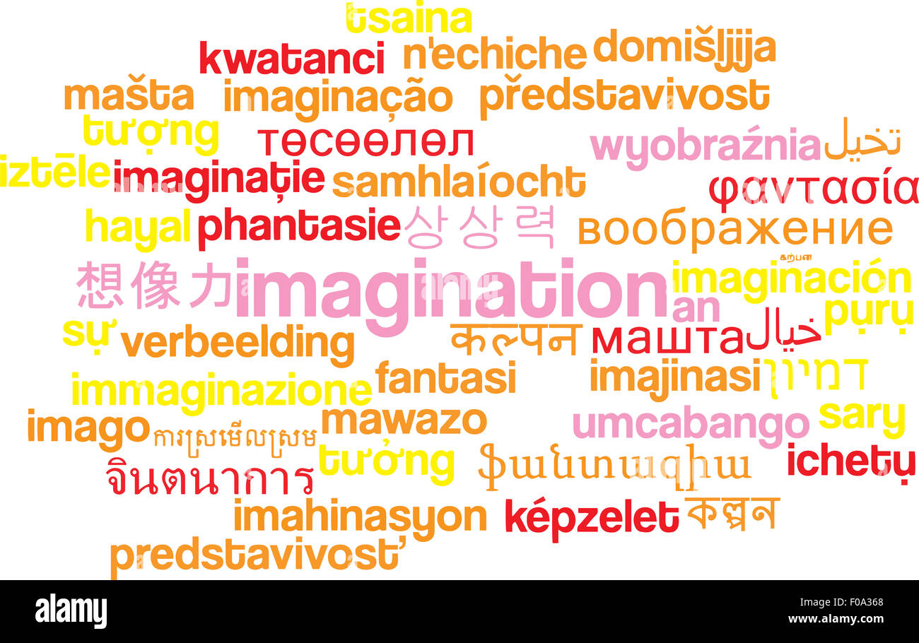 Concetto di sfondo wordcloud internazionale multilingue molti corsi di illustrazione di imigination Foto Stock