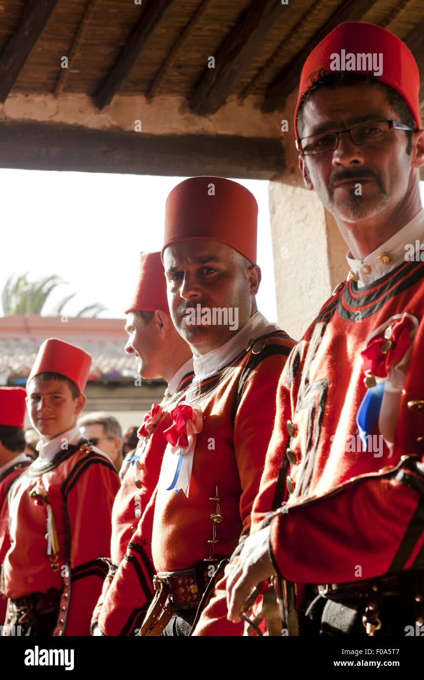 Cavalieri alla festa di Sant'Efisio, Cagliari, Sardegna, Italia Foto Stock