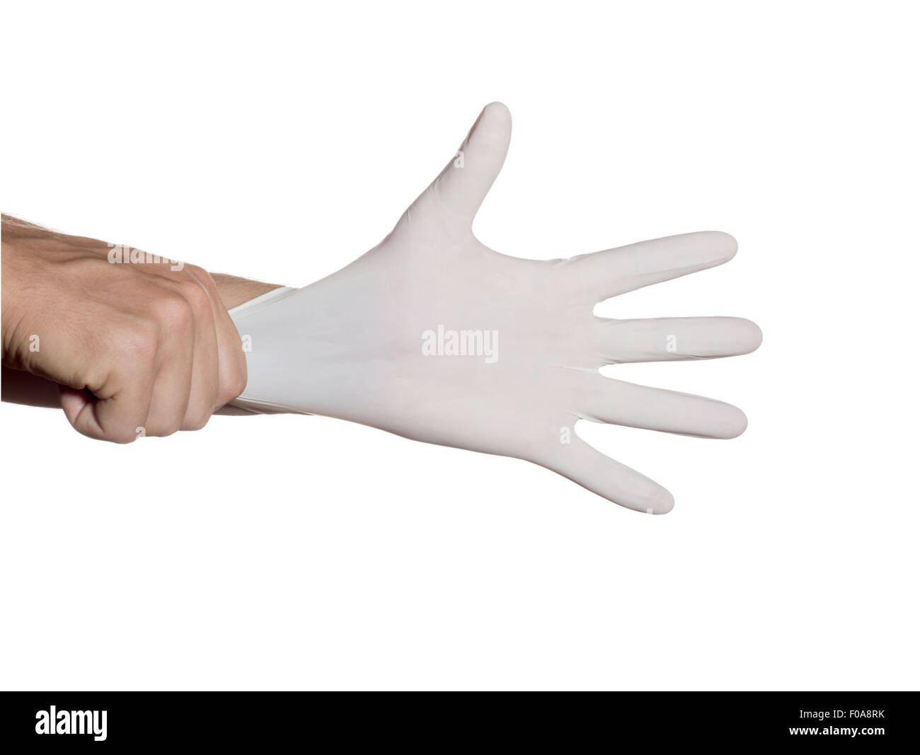 Abito medico guanti sulle mani per la protezione e la cura per i pazienti. Foto Stock