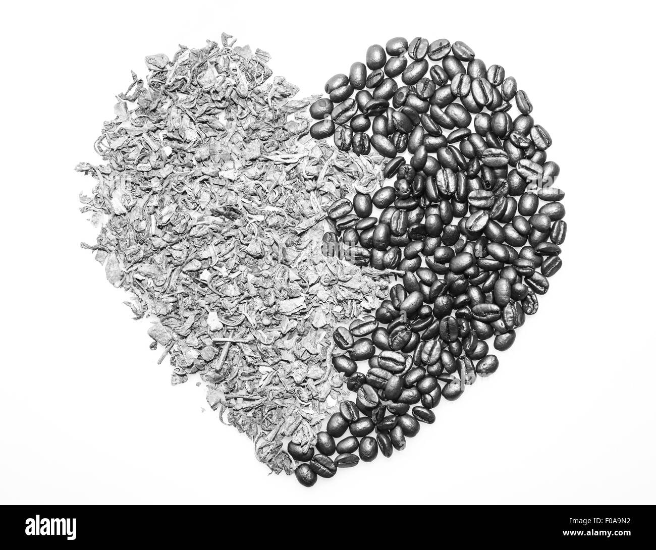 Caffè e tè il simbolo del cuore su sfondo bianco Foto Stock