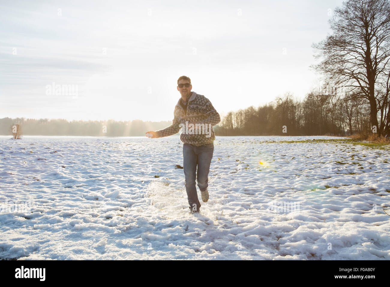 L uomo e la natura in inverno, Teising, Bayern, Deutschland Foto Stock