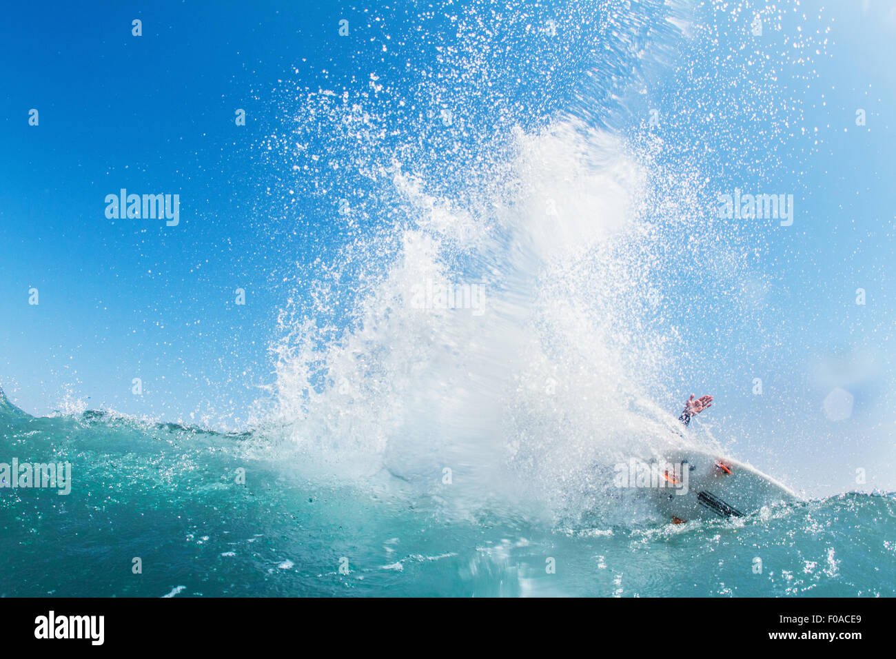Surfer cavalcando le onde in oceano, CALIFORNIA, STATI UNITI D'AMERICA Foto Stock
