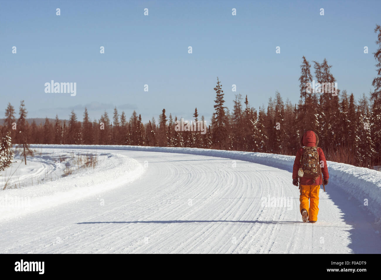 Persona che cammina su strade coperte di neve road, Fairbanks Alaska Foto  stock - Alamy