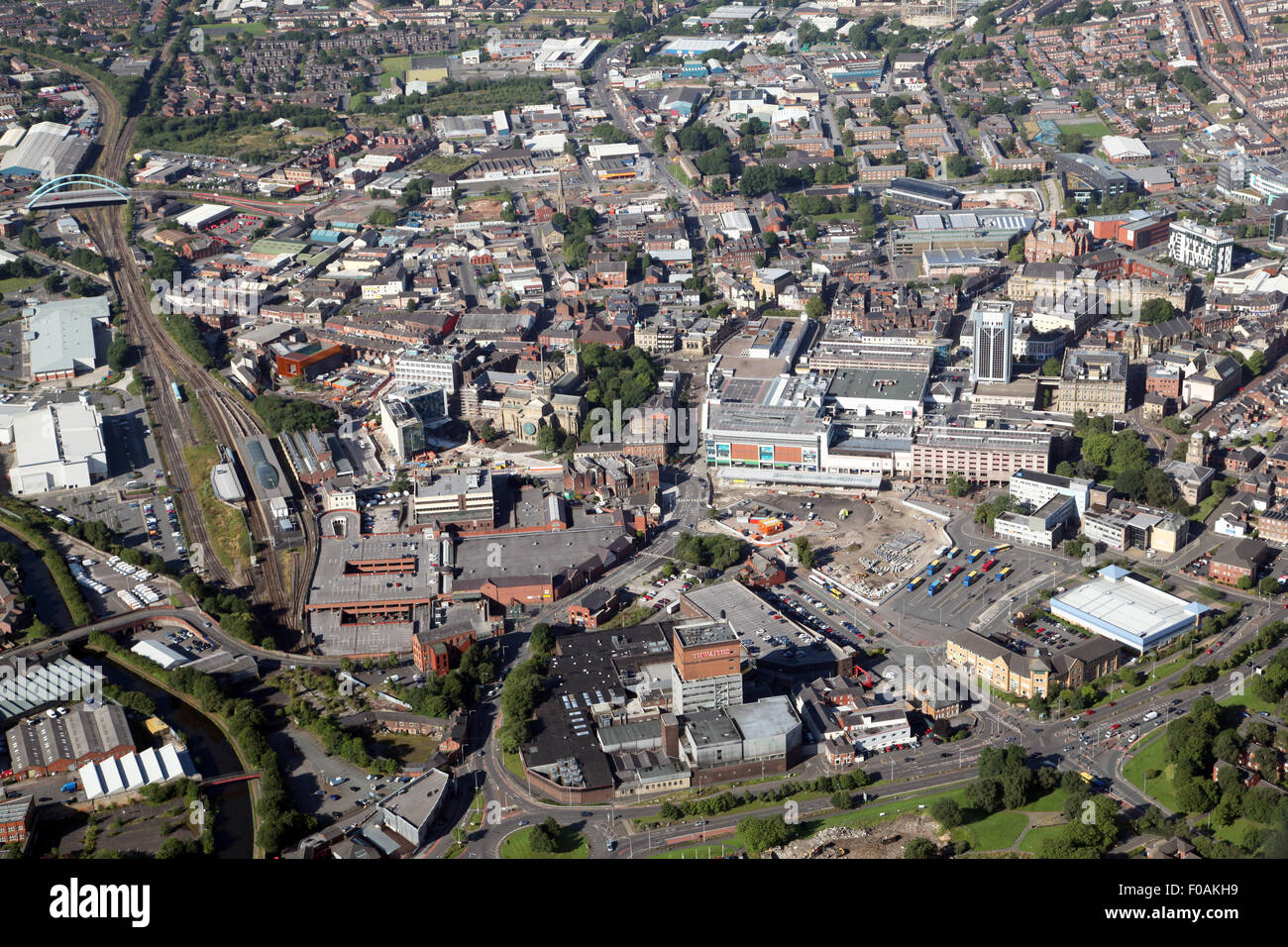 Vista aerea del Blackburn Town Center, Lancashire, Regno Unito Foto Stock