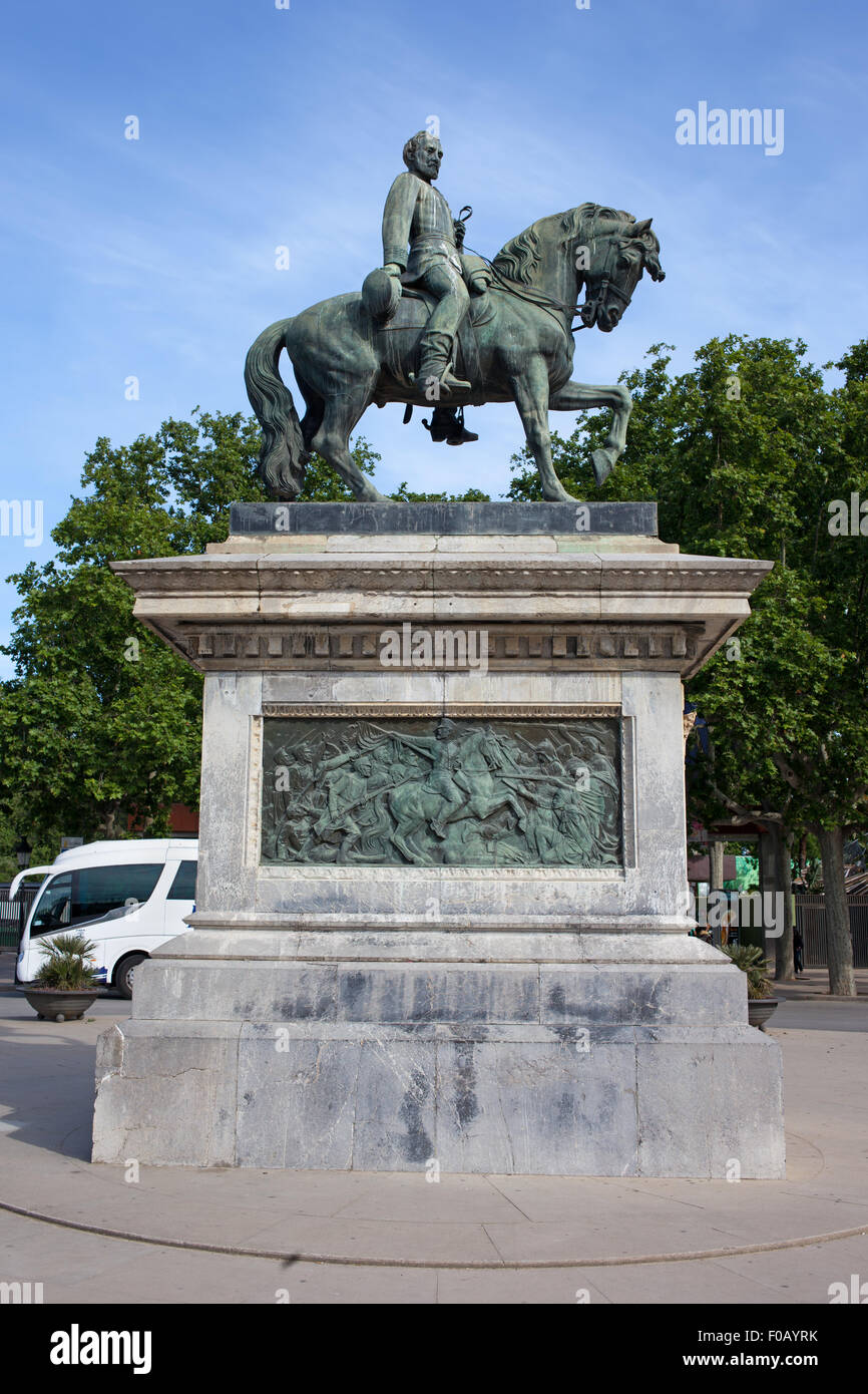 Generale Prim monumento, statua equestre, Parc de la Ciutadella, Barcellona, in Catalogna, Spagna Foto Stock
