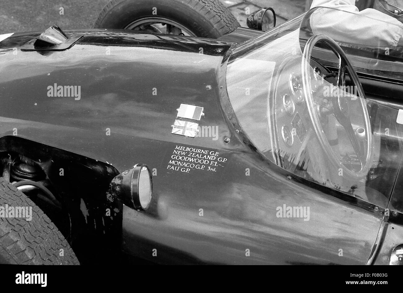 Il 1959 GP di Gran Bretagna : L'Aintree ROB WALKER COOPER allori scritte Foto Stock