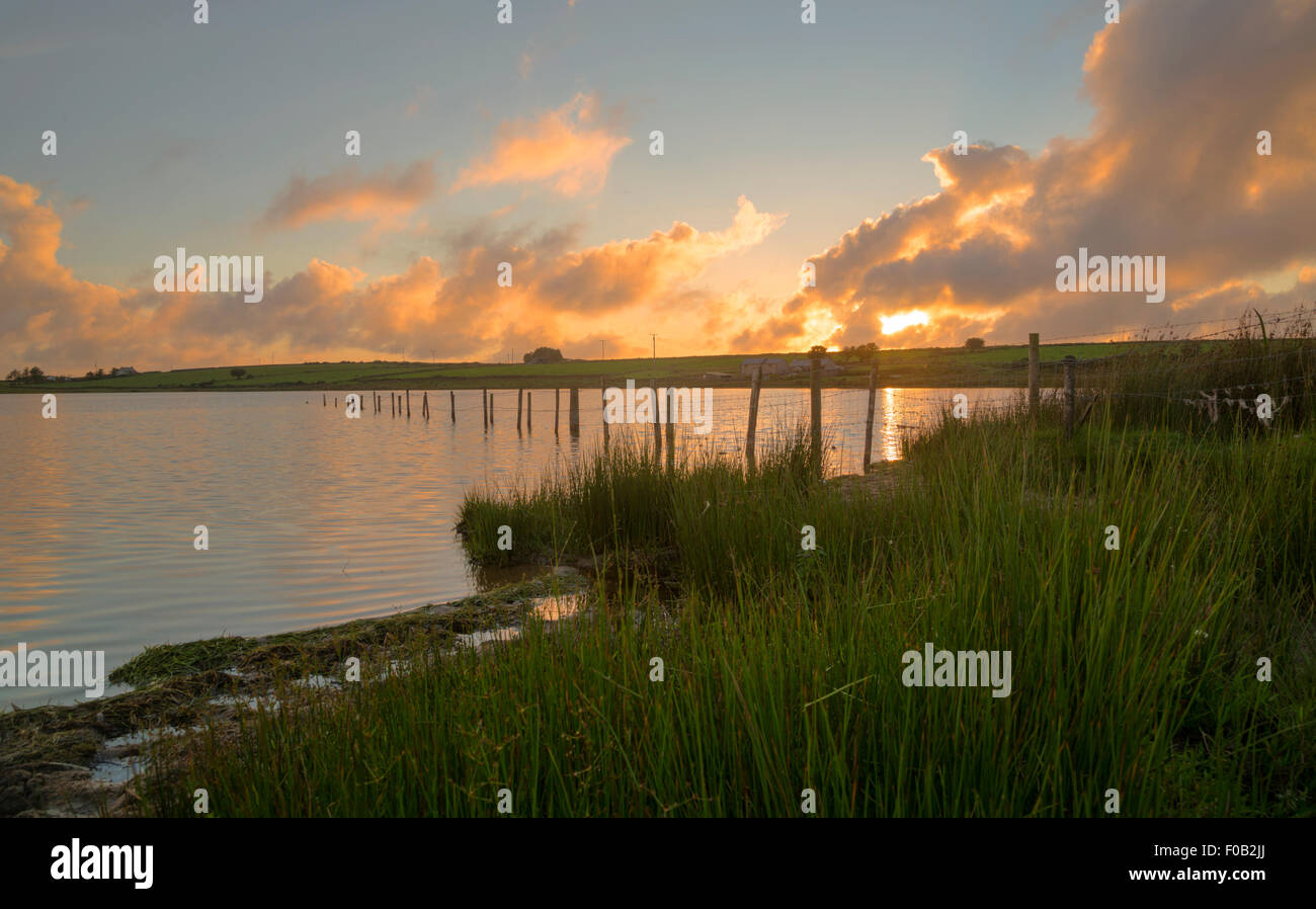 Piscina Dozmary al tramonto di Bodmin Moor Foto Stock