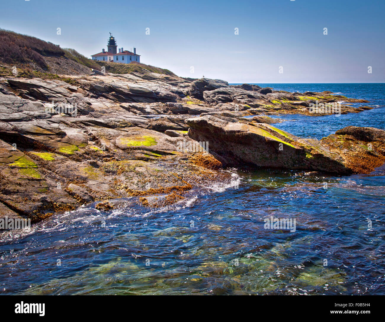 Faro di coda di castoro in Newport, Rhode Island in una giornata di sole Foto Stock