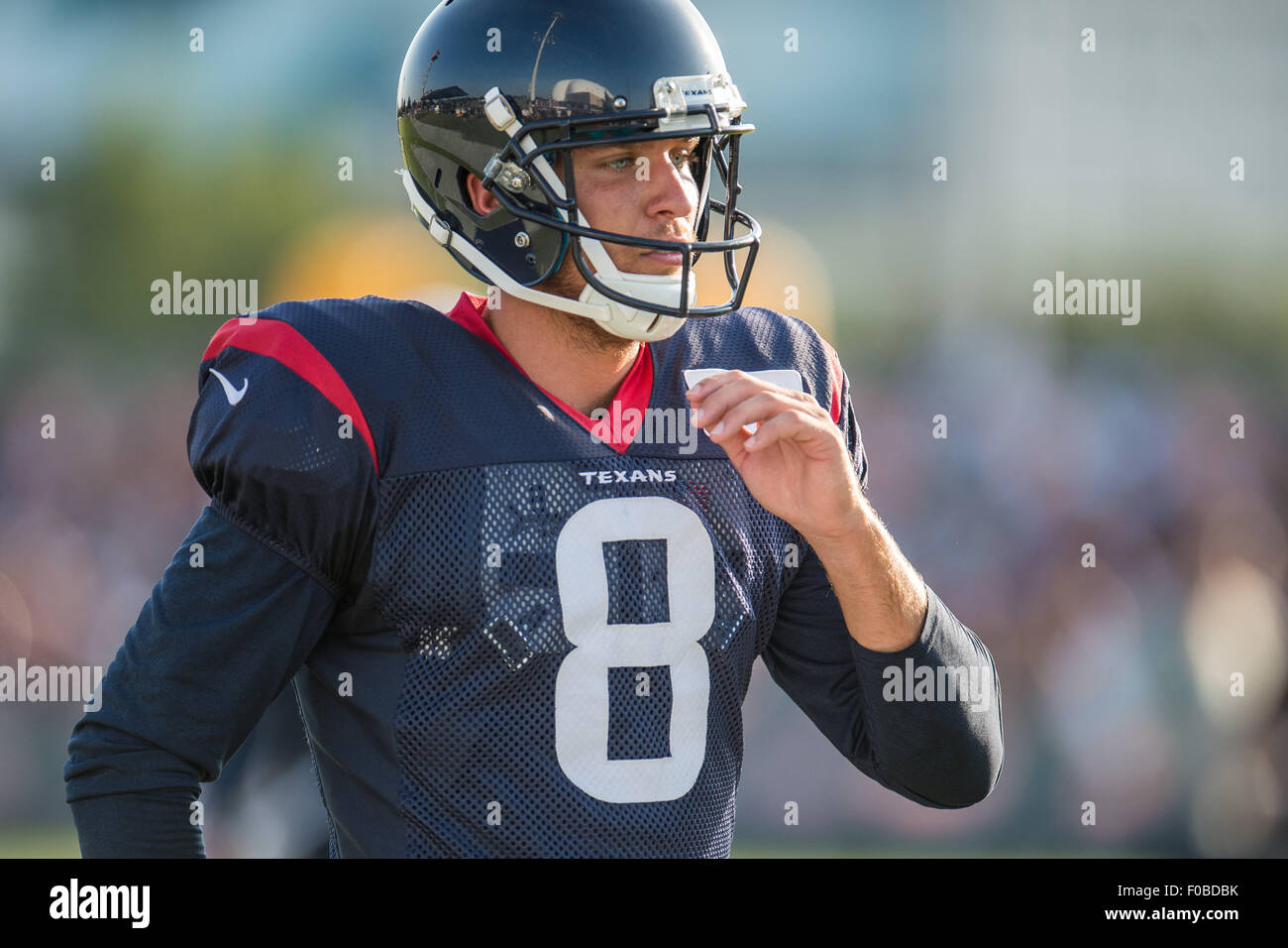 Houston, Texas, Stati Uniti d'America. 11 Ago, 2015. Houston Texans punter sarà Johnson (8) in corrispondenza del Texans training camp presso il Methodist Training Center accanto a NRG Stadium di Houston, TX su agosto 11th, 2015. Credito: Trask Smith/ZUMA filo/Alamy Live News Foto Stock