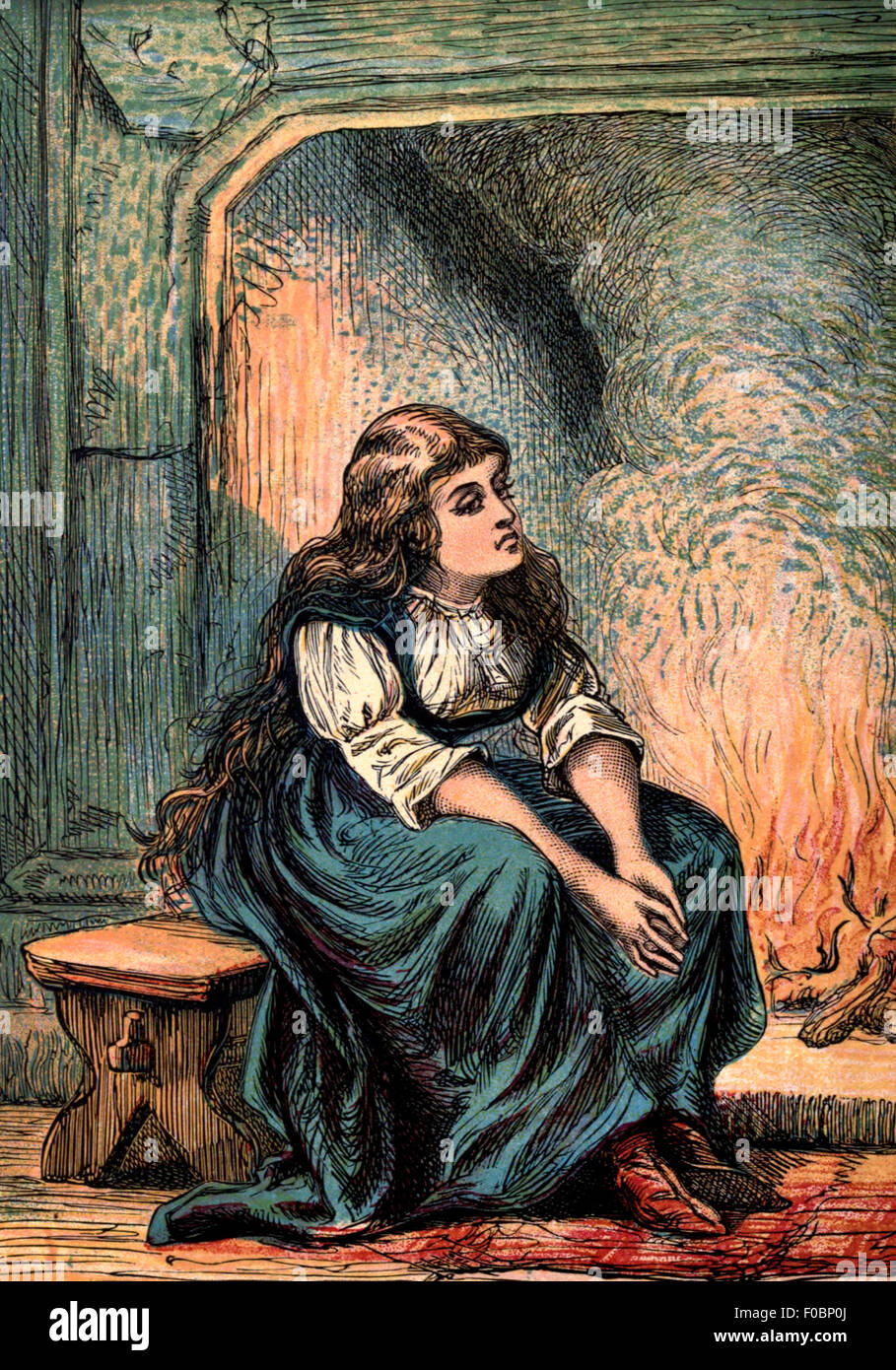 Cenerentola in attesa mediante il fuoco dopo la sua stepsisters andò a sfera Foto Stock