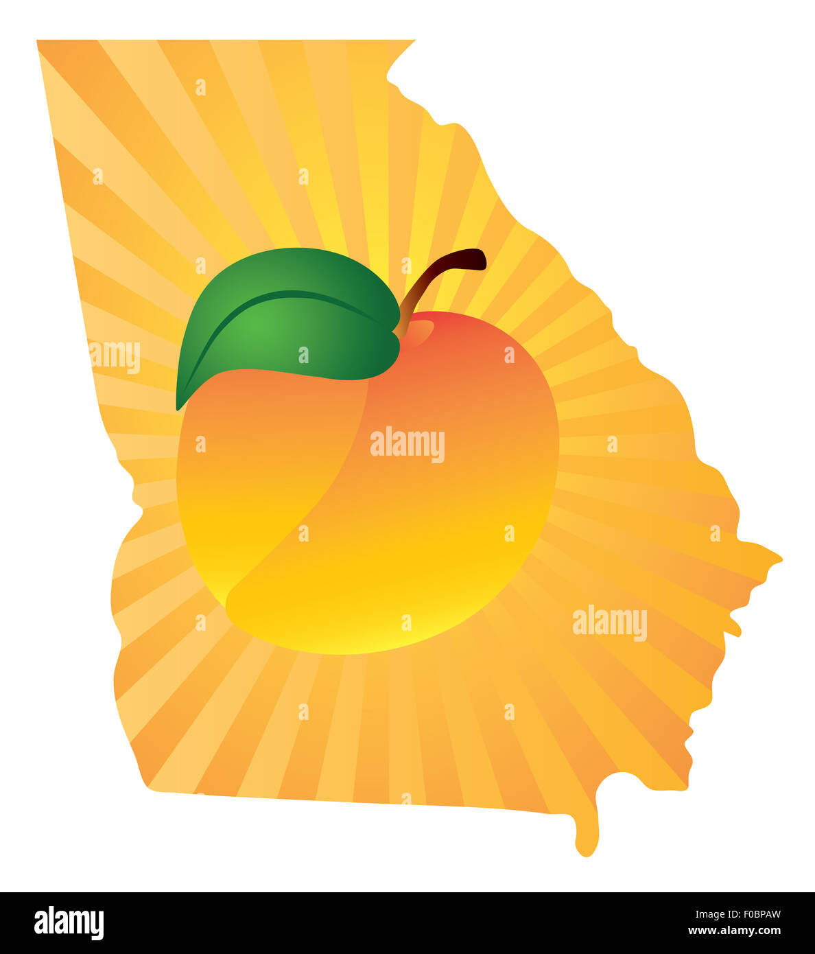 La Georgia Stato con il simbolo ufficiale di Pesche Frutto in Silhouette mappa colore di contorno illustrazione Foto Stock