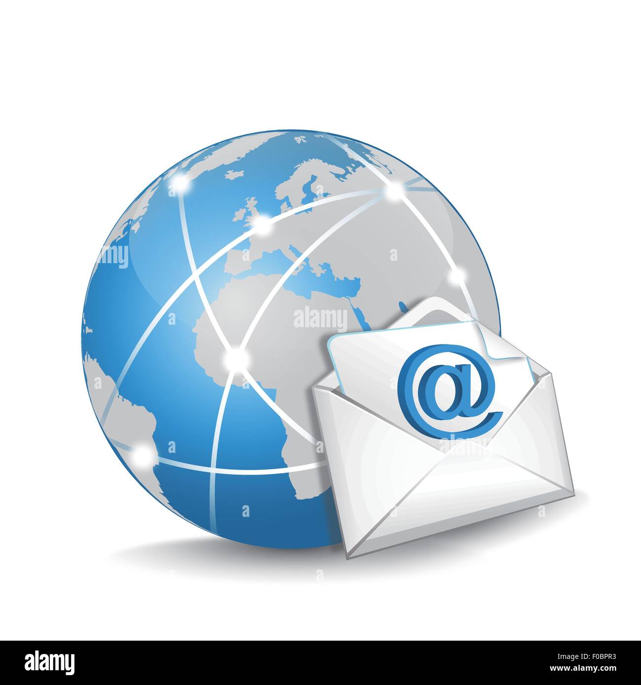 Blue Globe e e-mail su uno sfondo bianco Illustrazione Vettoriale