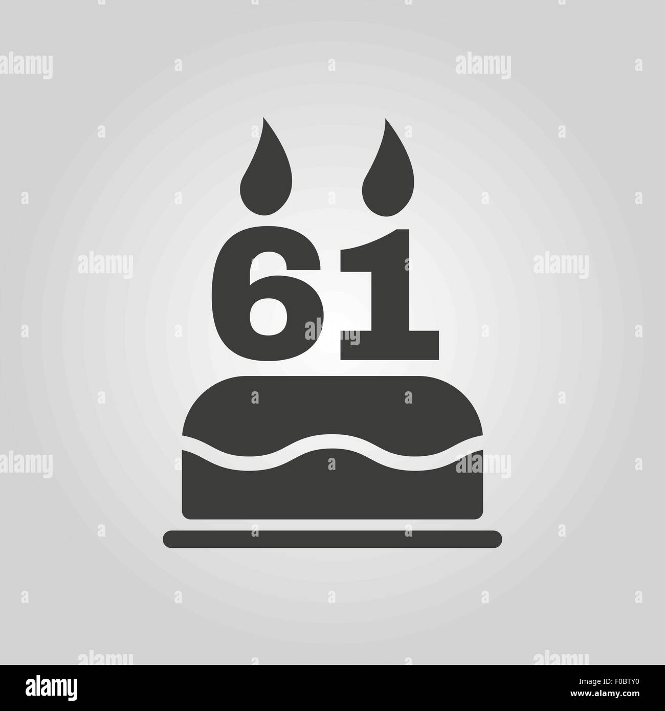 La torta di compleanno con candele in forma di numero 61 icona. Simbolo di compleanno. Appartamento Illustrazione Vettoriale