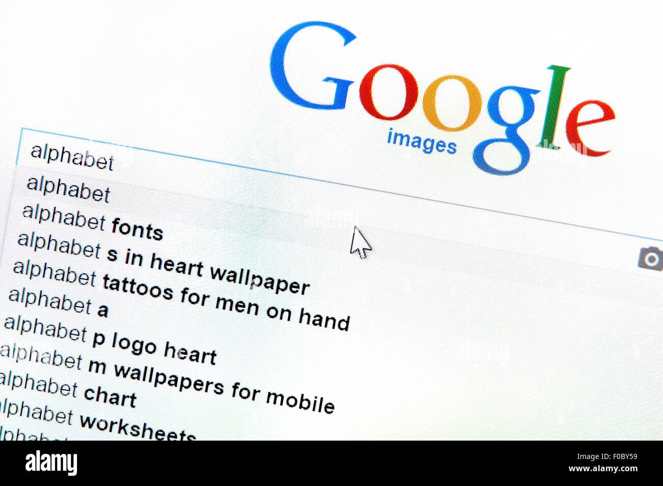 Di ricerca di Google per alfabeti - il nome della loro nuova società madre. Screen shot Foto Stock