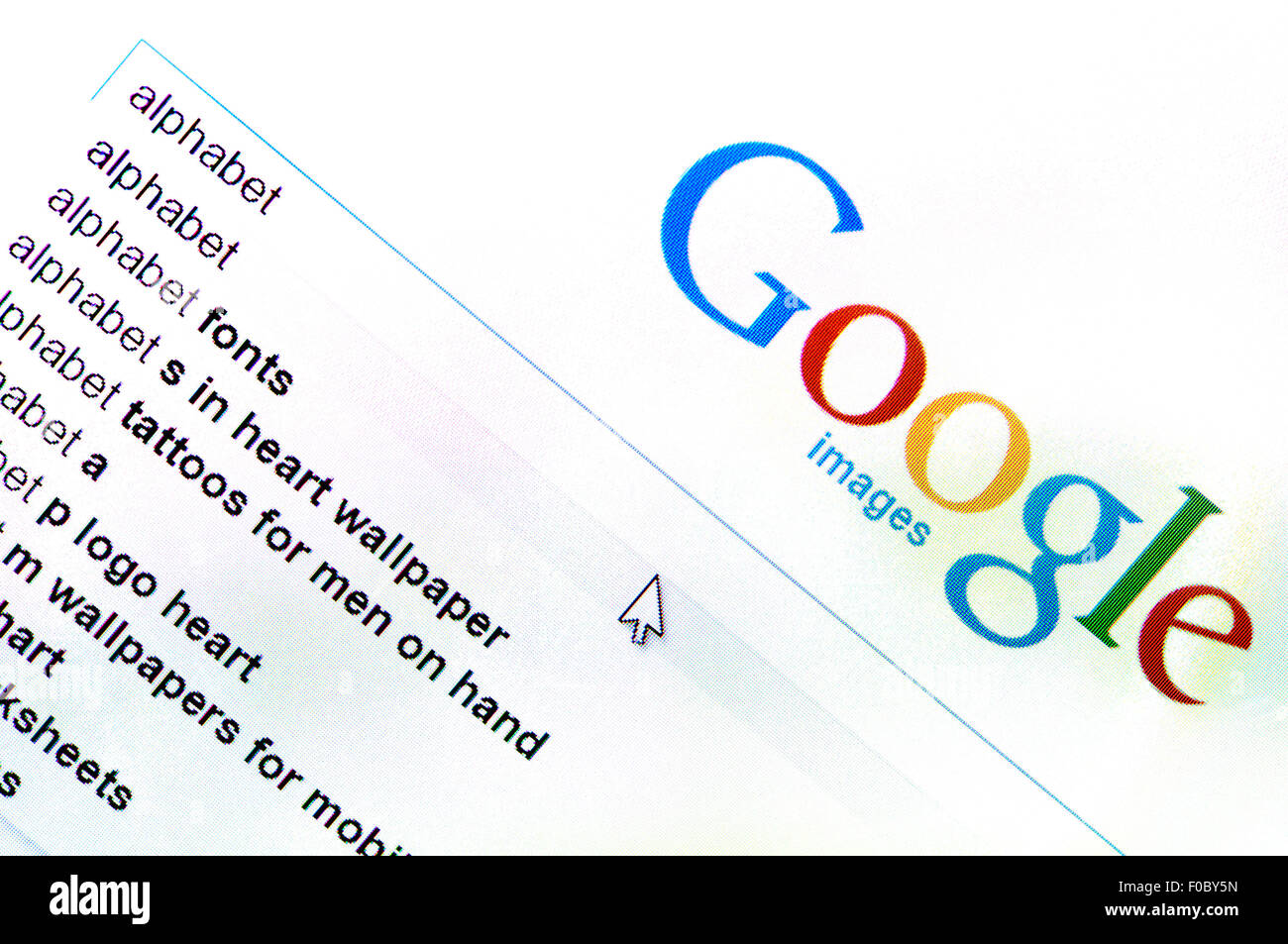 Di ricerca di Google per alfabeti - il nome della loro nuova società madre. Screen shot Foto Stock