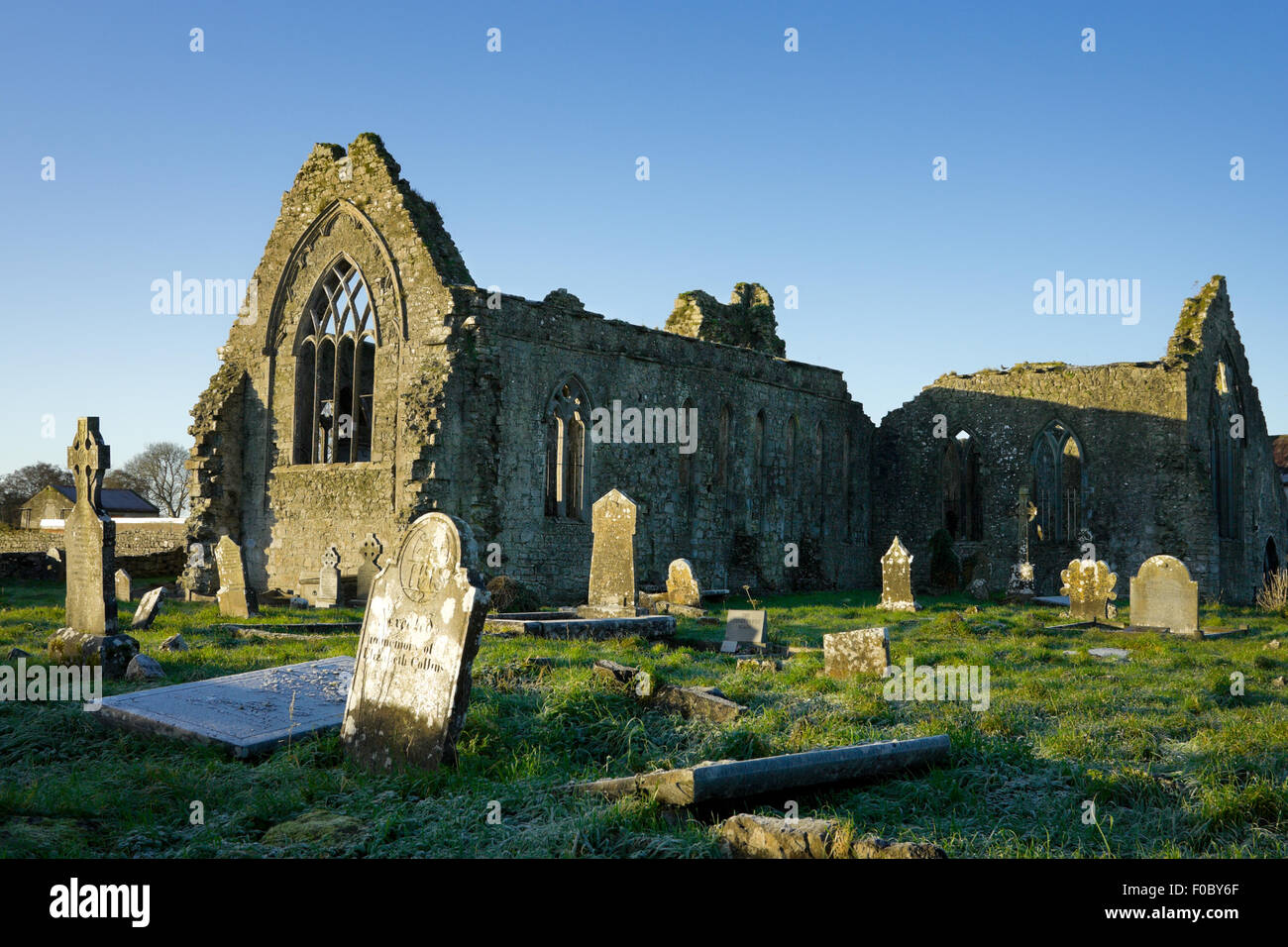 Athenry Convento domenicano, dedicata ai Santi Pietro e Paolo,trovata a 1241,rimane dettagli,e vecchi cemitary con tombe e pietra Foto Stock