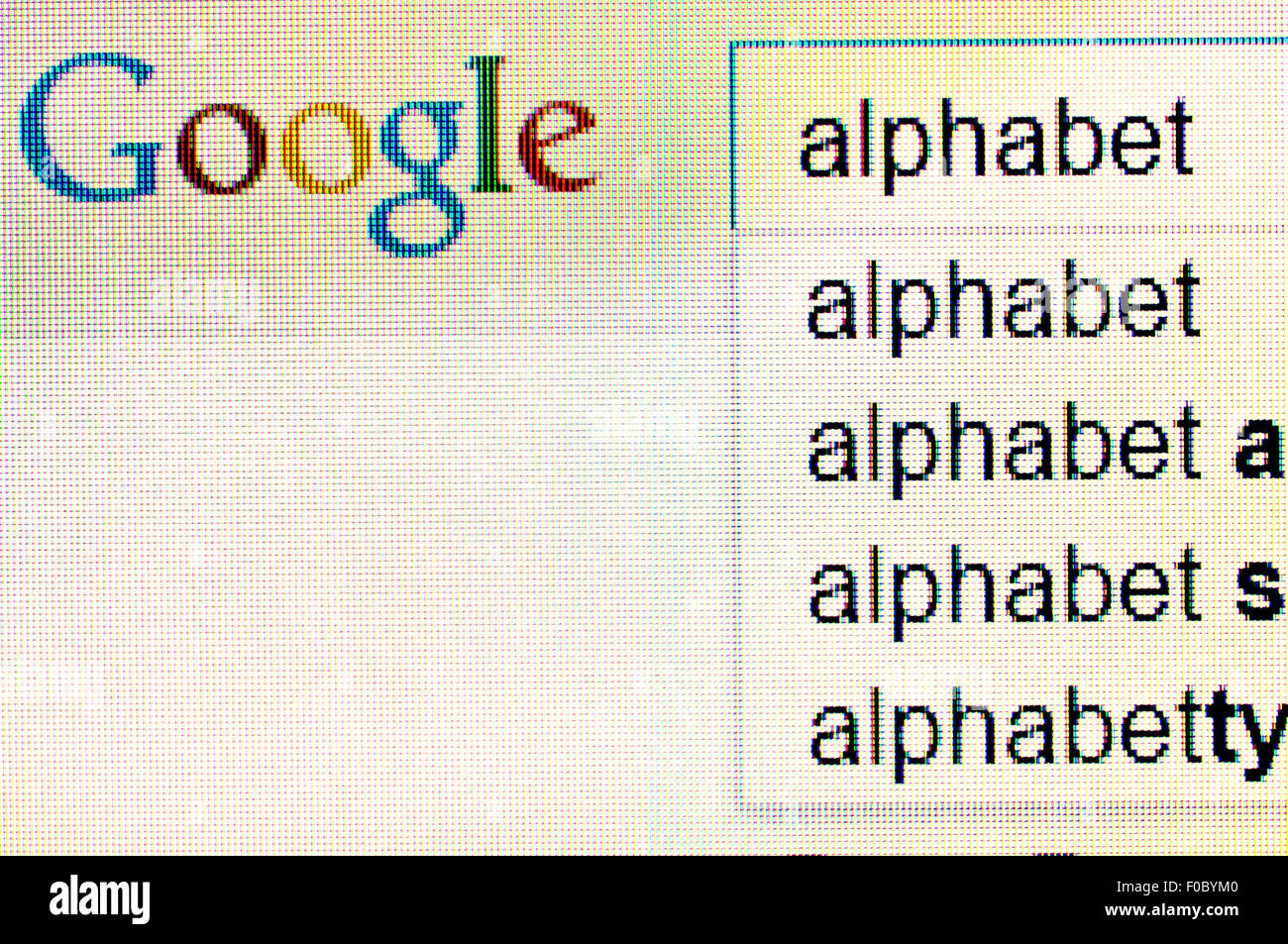 Di ricerca di Google per alfabeti - il nome della loro nuova società madre. Screen shot Foto Stock