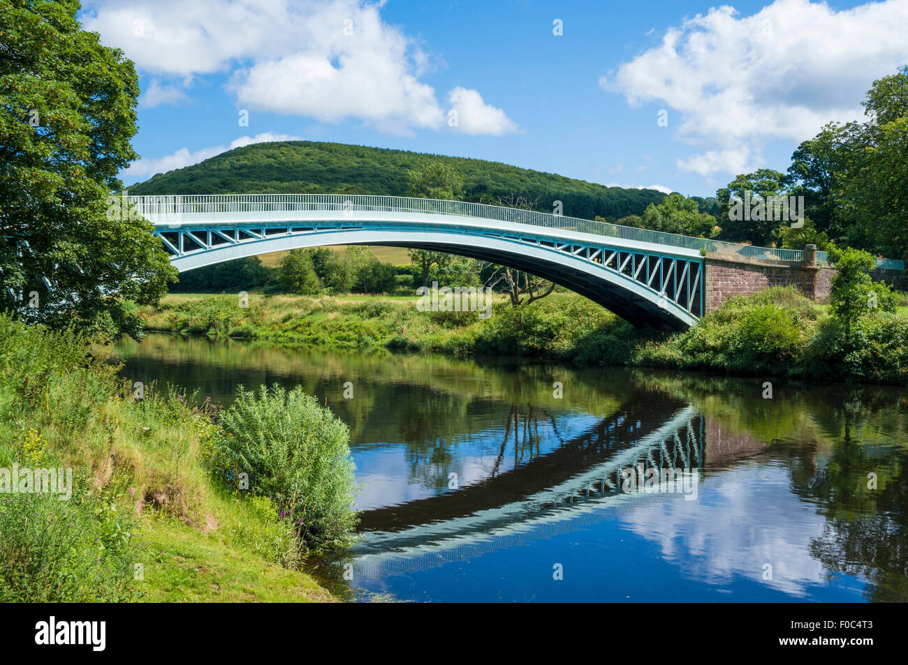 Fiume Wye a ponte Bigsweir, Wye Valley, Monmouthshire, Wales, Regno Unito e Unione europea, Europa Foto Stock