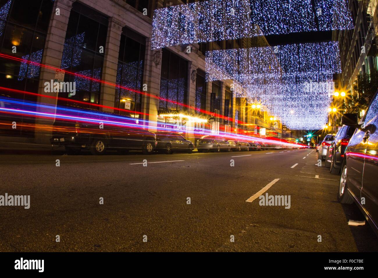 Miracle Mile, una lunga esposizione, Downtown Los Angeles, California, Stati Uniti d'America Foto Stock